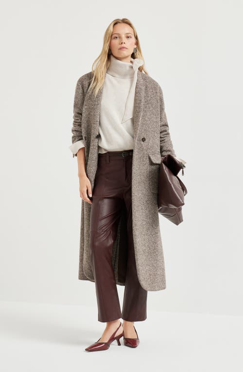 Brunello Cucinelli Women Stretch Nappa Leather Square Cigarette Trousers With Jewellery In Brown