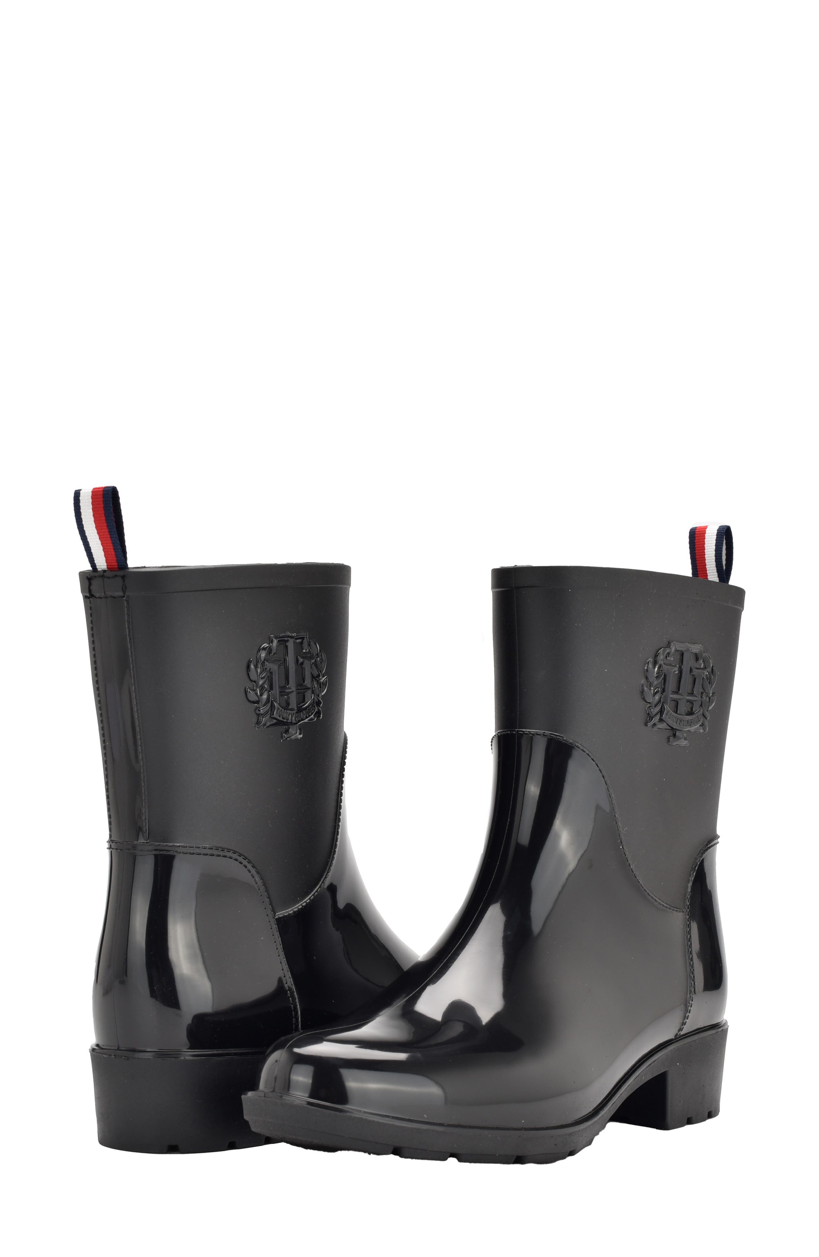Tommy Hilfiger Crest Rain Boot, Alternate, color, Black