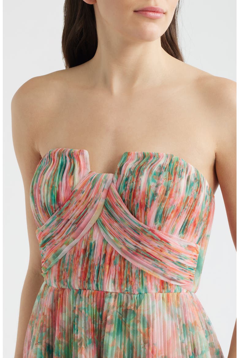 Pleated Strapless Mesh Gown, Alternate, color, MULTI AZALEA GARDEN