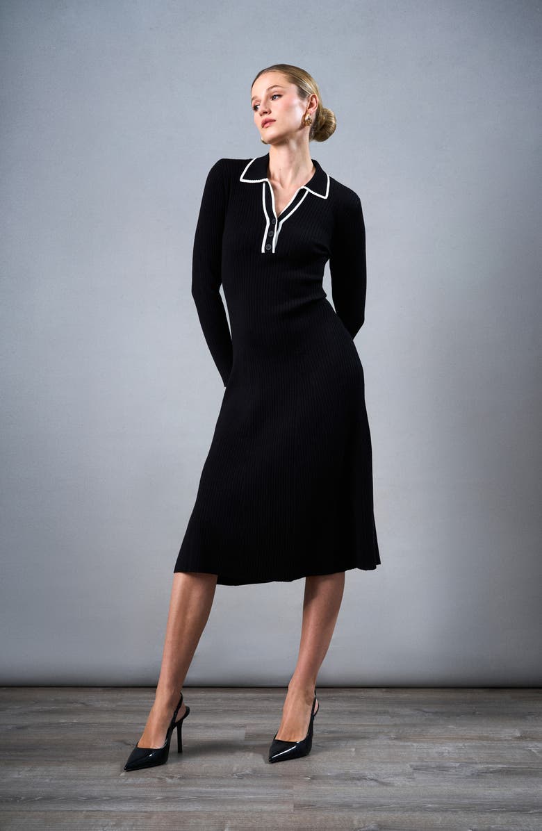 Halogen<sup>®</sup> Contrast Trim Long Sleeve Sweater Dress, Alternate, color, 