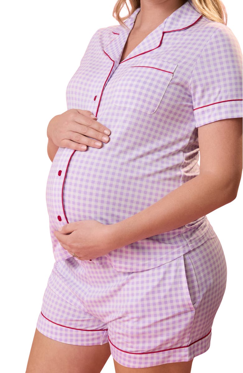 Kindred Bravely Clea Maternity & Postpartum Short Sleeve Pajama Set, Alternate, color, Lavender Gingham