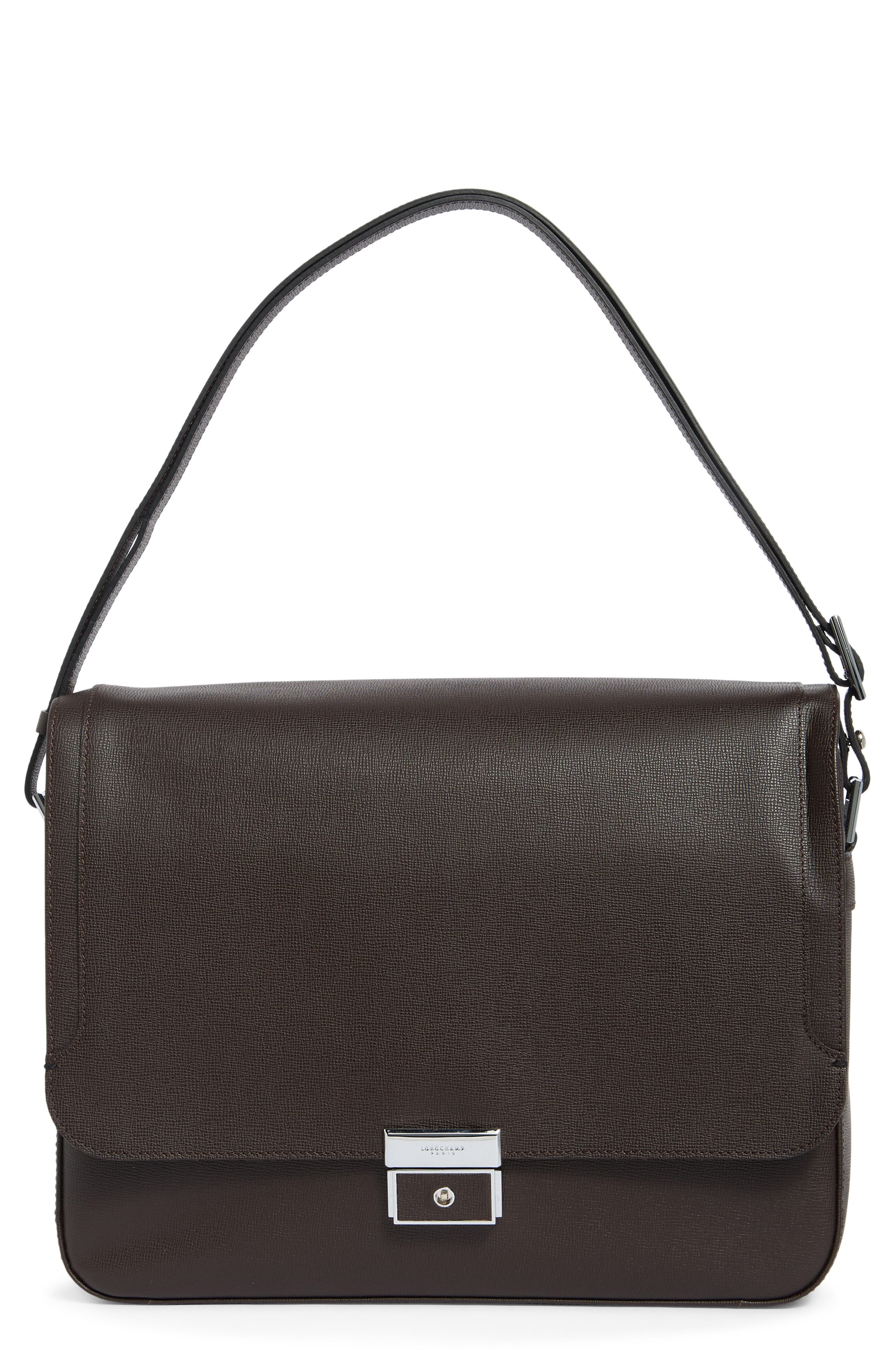Longchamp Le Foulonné Flap Shoulder Strap Briefcase, Main, color, Mocha