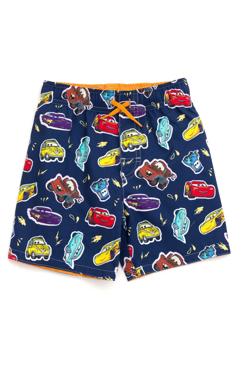 Disney Cars Short Sleeve Rash Guard & Swim Trunks, Alternate, color, Orange Cars Just Keep Truckin'