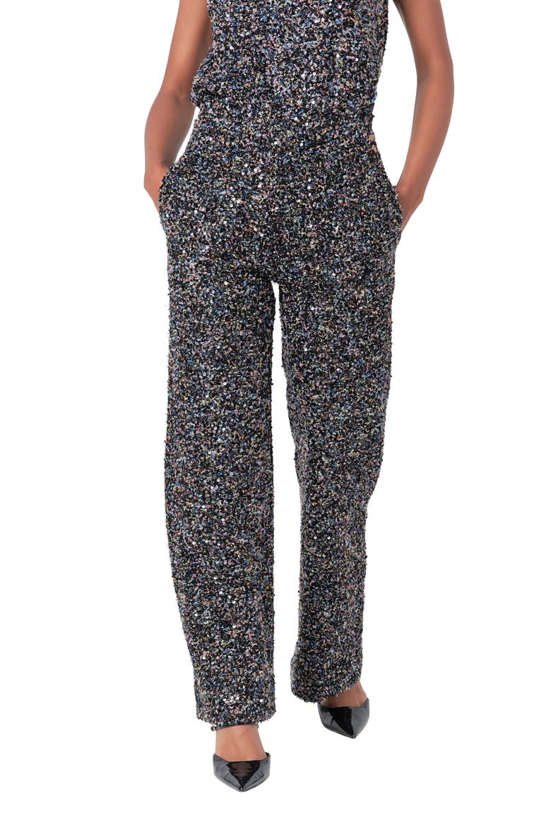 High Waist Wide Leg Bouclé Tweed Pants, Alternate, color, BLACK MULTI
