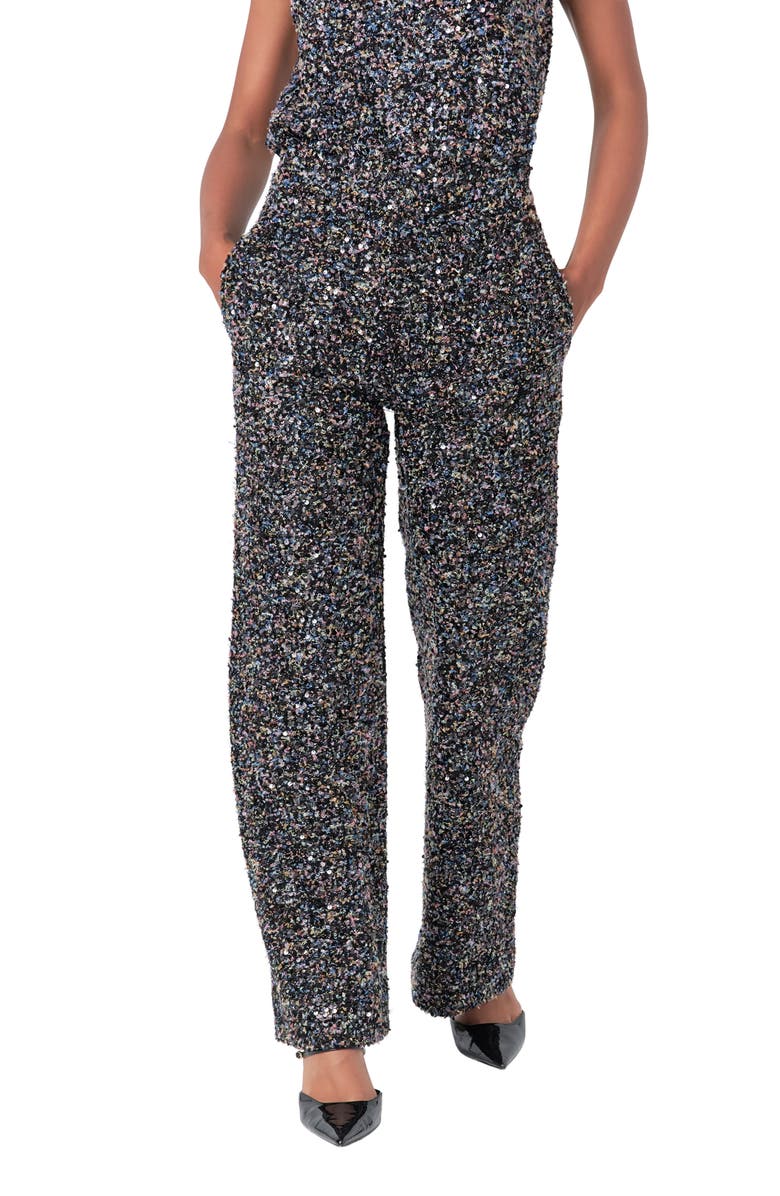 Endless Rose High Waist Wide Leg Bouclé Tweed Pants, Alternate, color, Black Multi