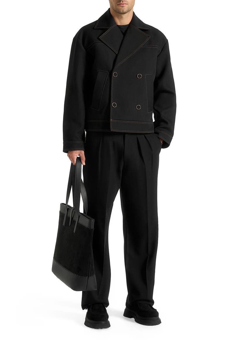 Mika Unisex Tailored Double Breasted Jacket With Contrast Stitch, Alternate, color, Black