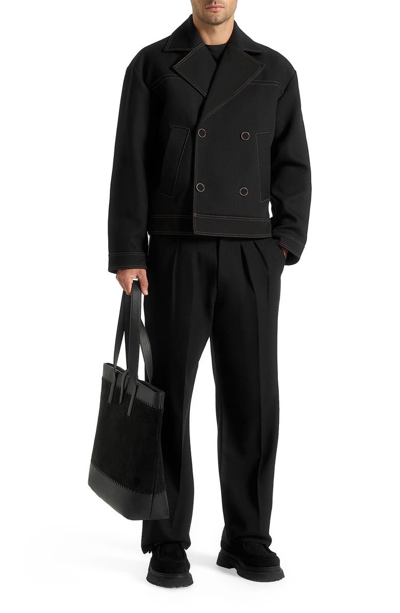 Manière De Voir Mika Unisex Tailored Double Breasted Jacket With Contrast Stitch, Alternate, color, Black