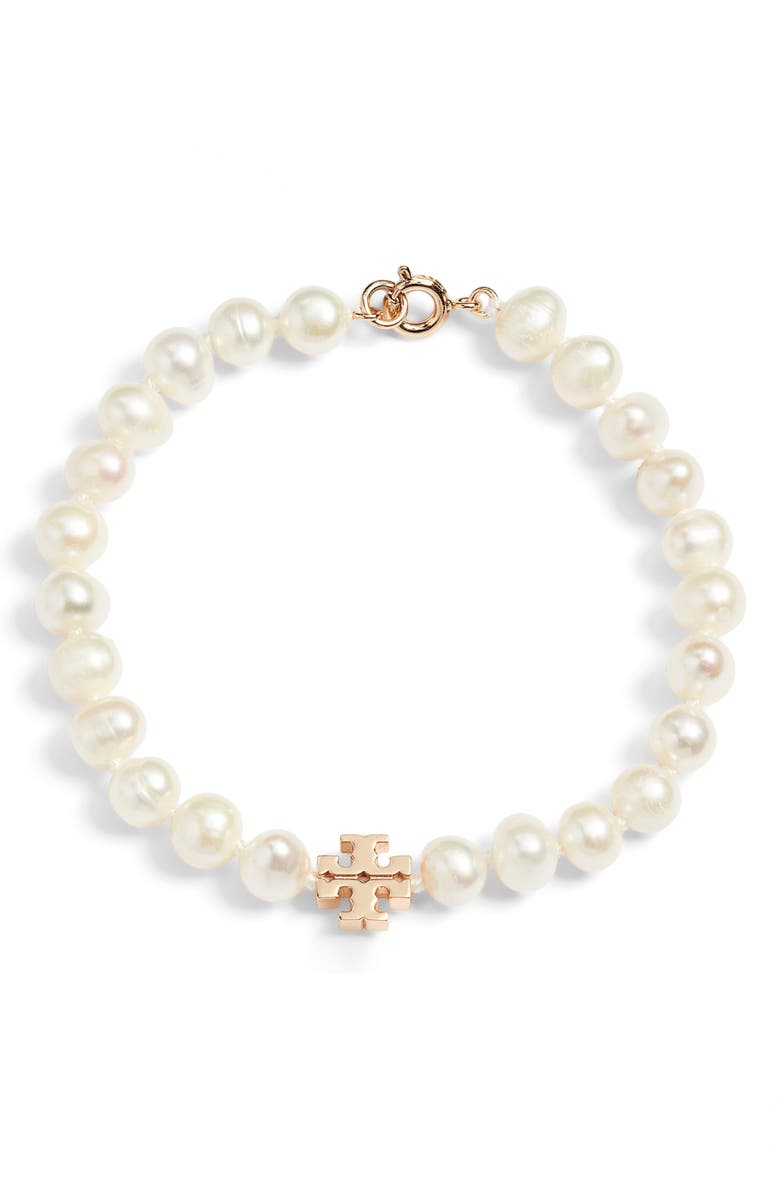 Tory Burch Kira Cultured Pearl Bracelet, Main, color, Tory Gold / Pearl