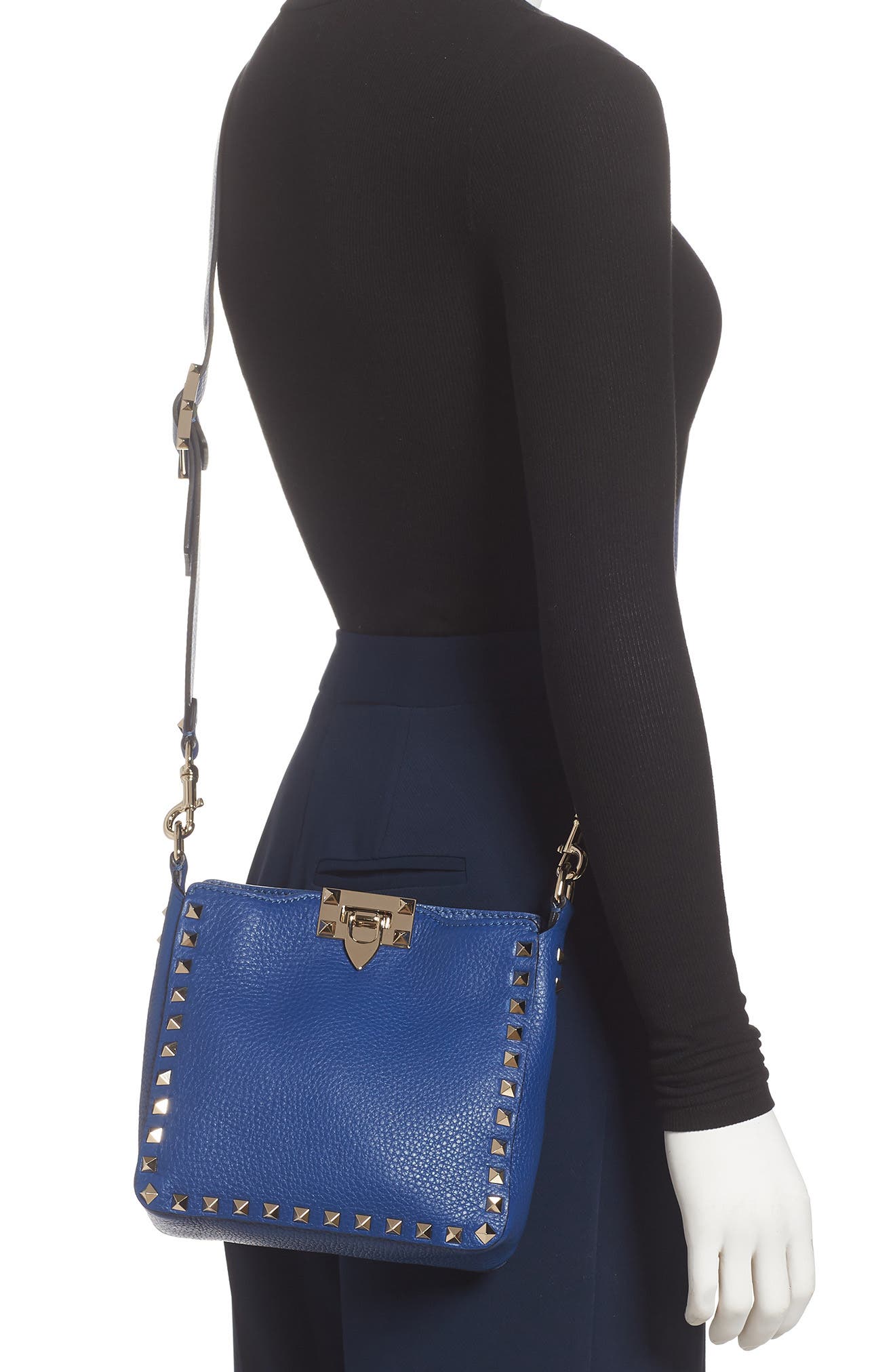 Valentino Garavani Mini Rockstud Leather Hobo Bag, Alternate, color, 