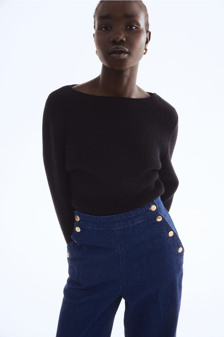 Button-detail Denim Trousers, Alternate, color, Dark denim blue
