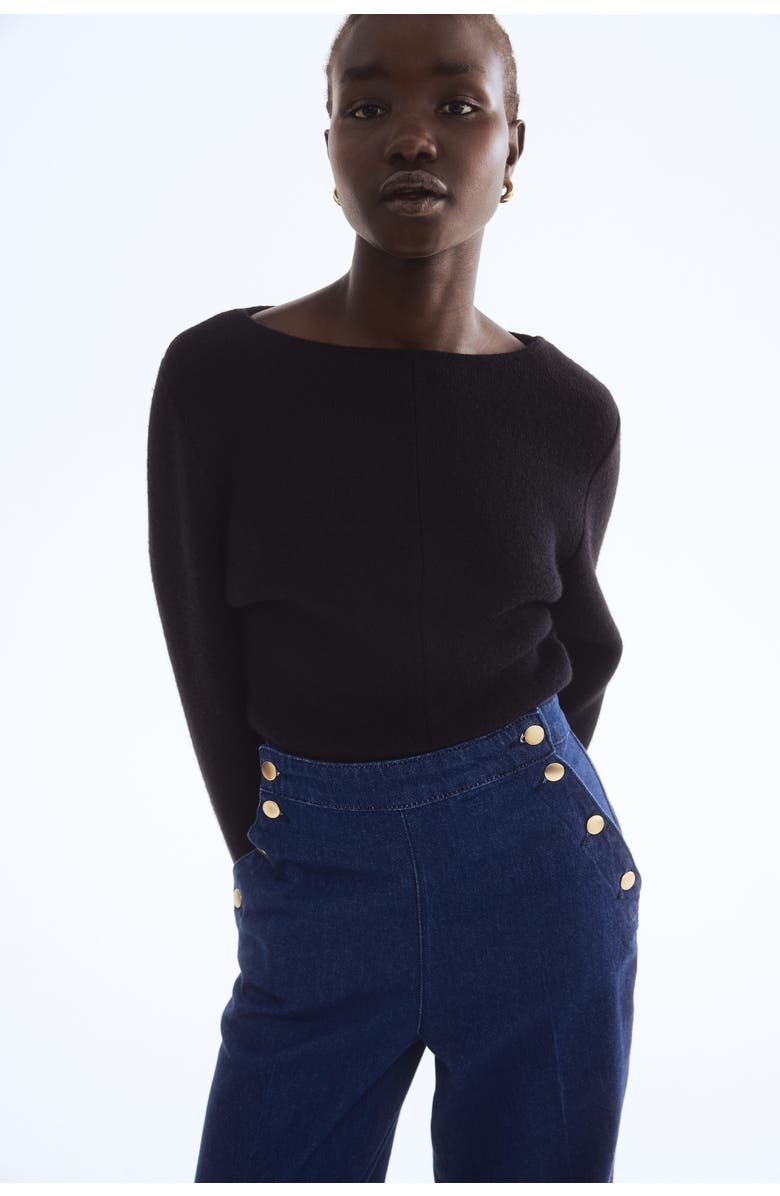 H&M Button-detail Denim Trousers, Alternate, color, 