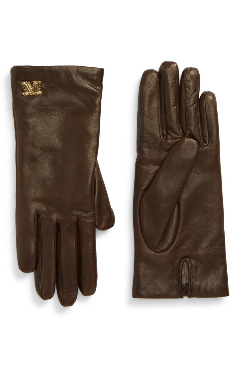 Max Mara Logo Hardware Leather Gloves, Main, color, 