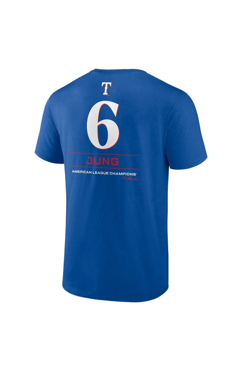 FANATICS Men's Fanatics Branded Josh Jung Royal Texas Rangers 2023 American League Champions Player Name & Number T-Shirt, Alternate, color,