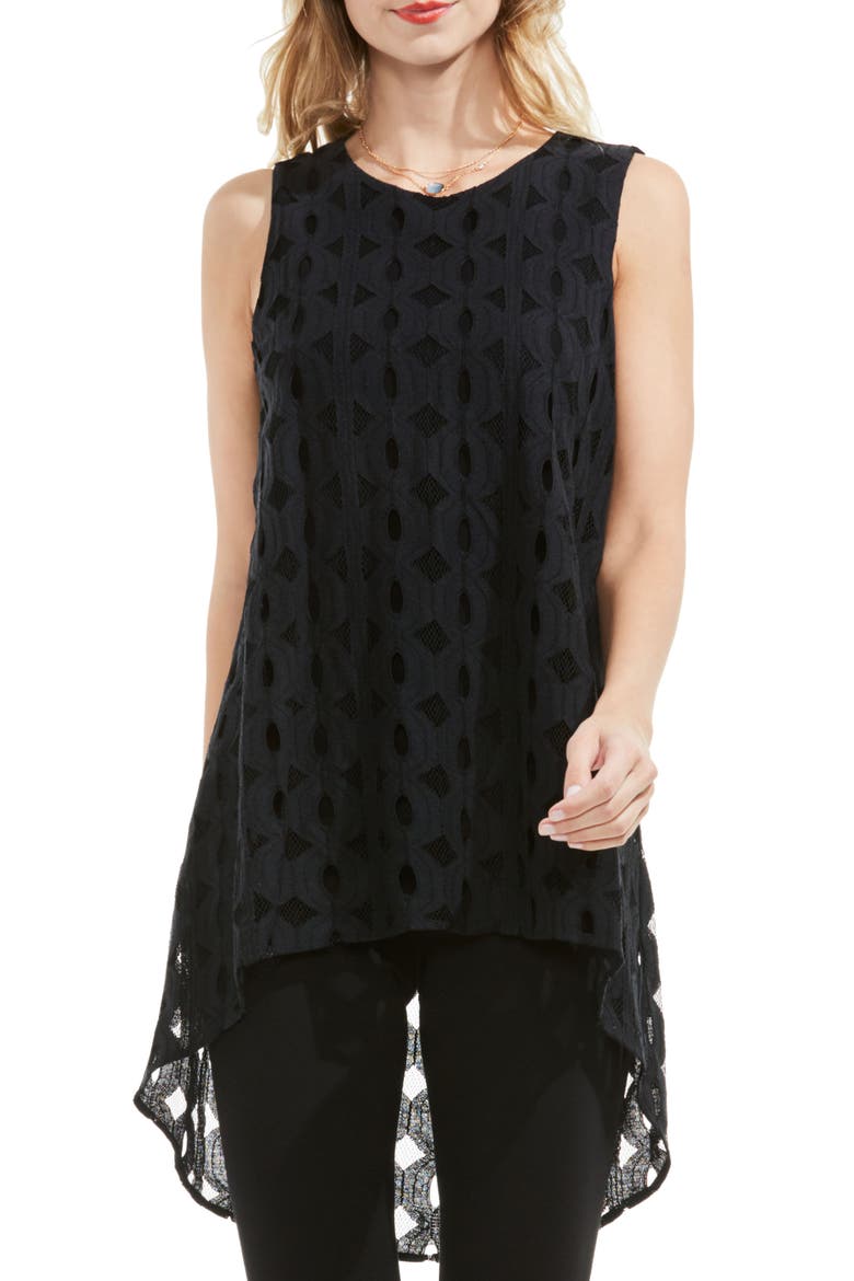 High/Low Cable Lace Top, Main, color, RICH BLACK