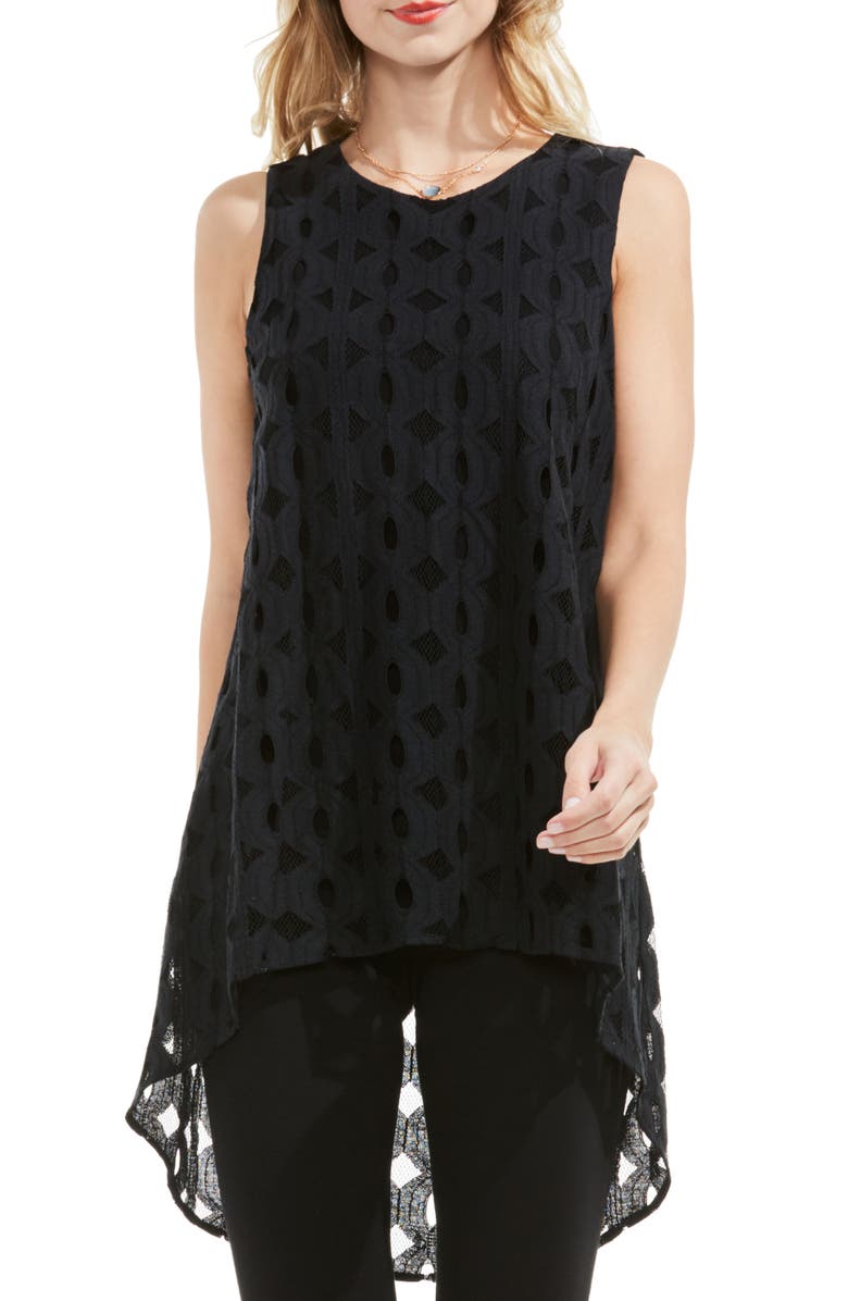 Vince Camuto High/Low Cable Lace Top, Main, color, 