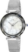 PORSAMO BLEU Hazel White Topaz Mother of Pearl Dial 3-Hand Quartz Mesh Strap Watch, 33mm
