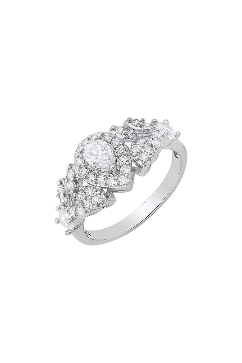 Pear Shape Cubic Zirconia Engagement Ring, Alternate, color, SILVER