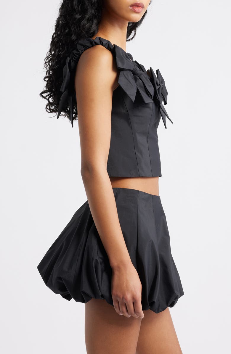 LoveShackFancy Winston Bow Off the Shoulder Crop Top, Alternate, color, Black