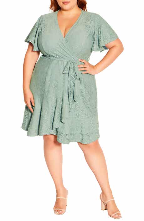 City Chic Lace Faux Wrap Minidress