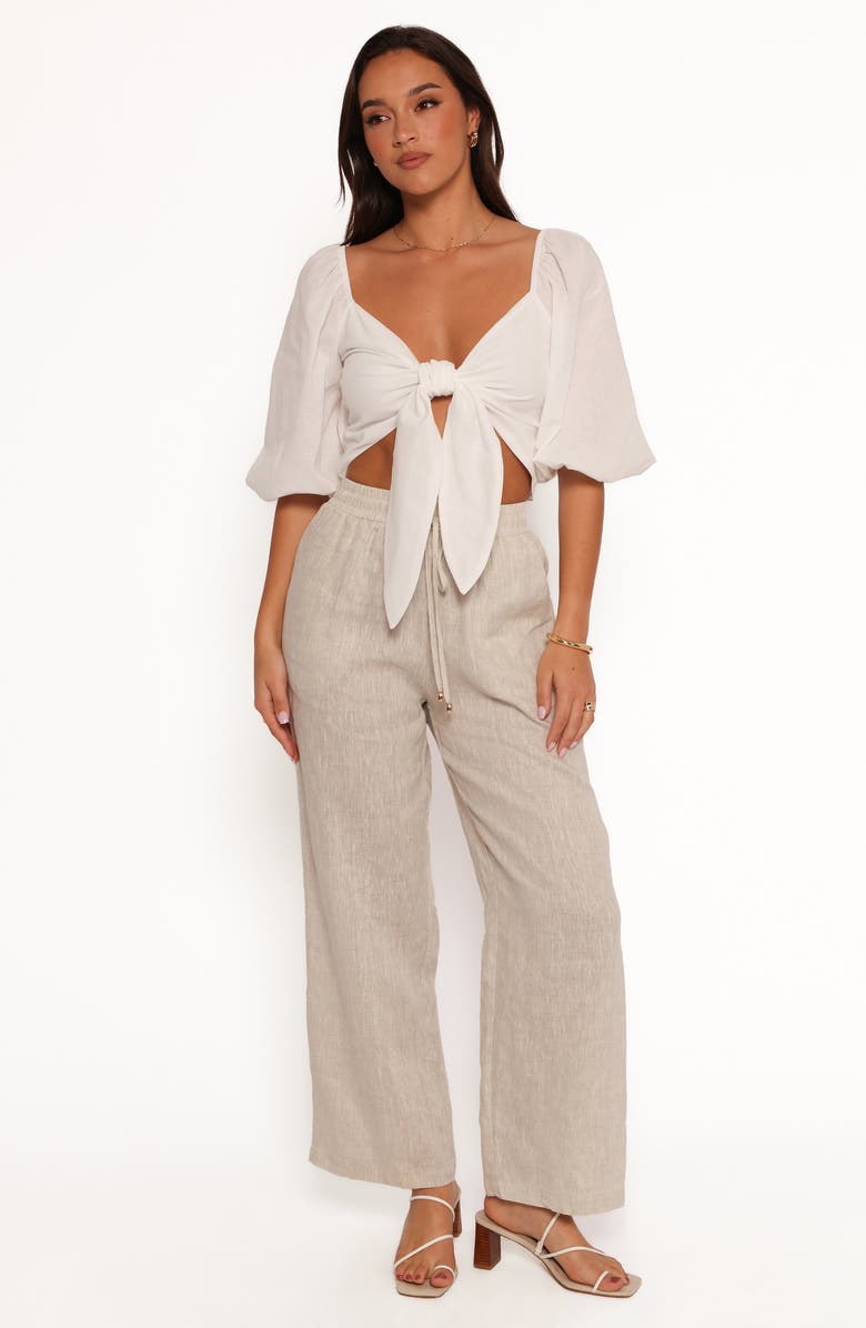 Petal & Pup Celine Tie Front Cotton & Linen Crop Top, Alternate, color, White