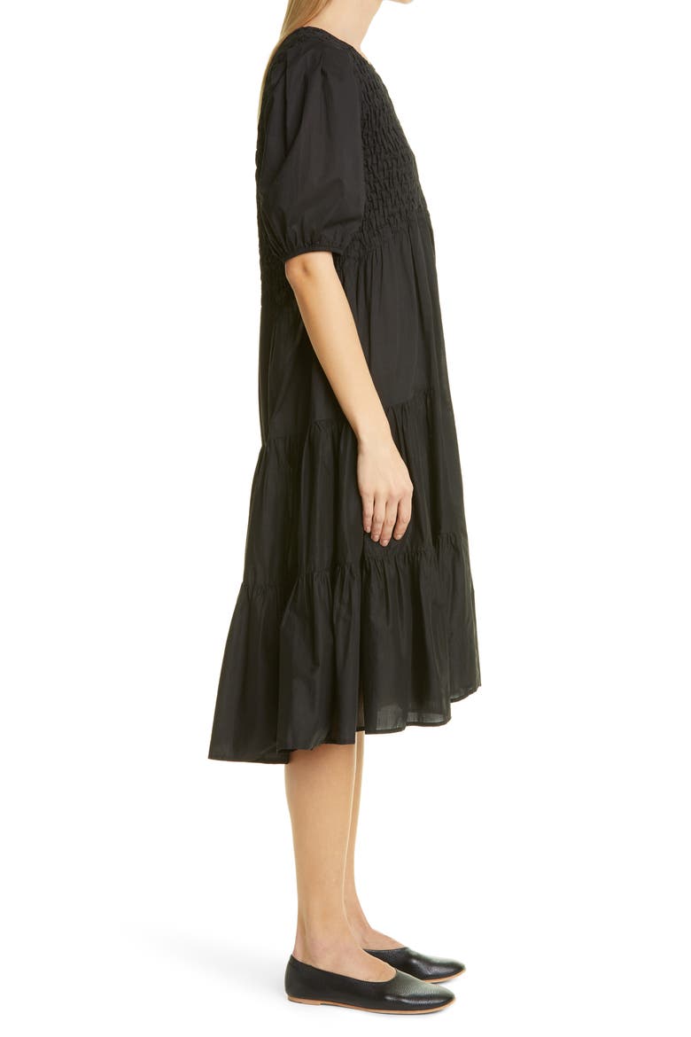 Vallarta Smocked Cotton Tiered Dress, Alternate, color, BLACK