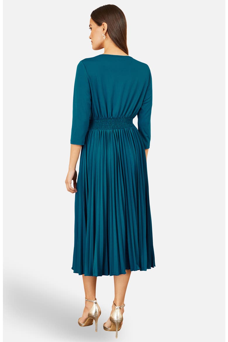 Stretch Wrap Pleated Midi Dress, Alternate, color, Teal