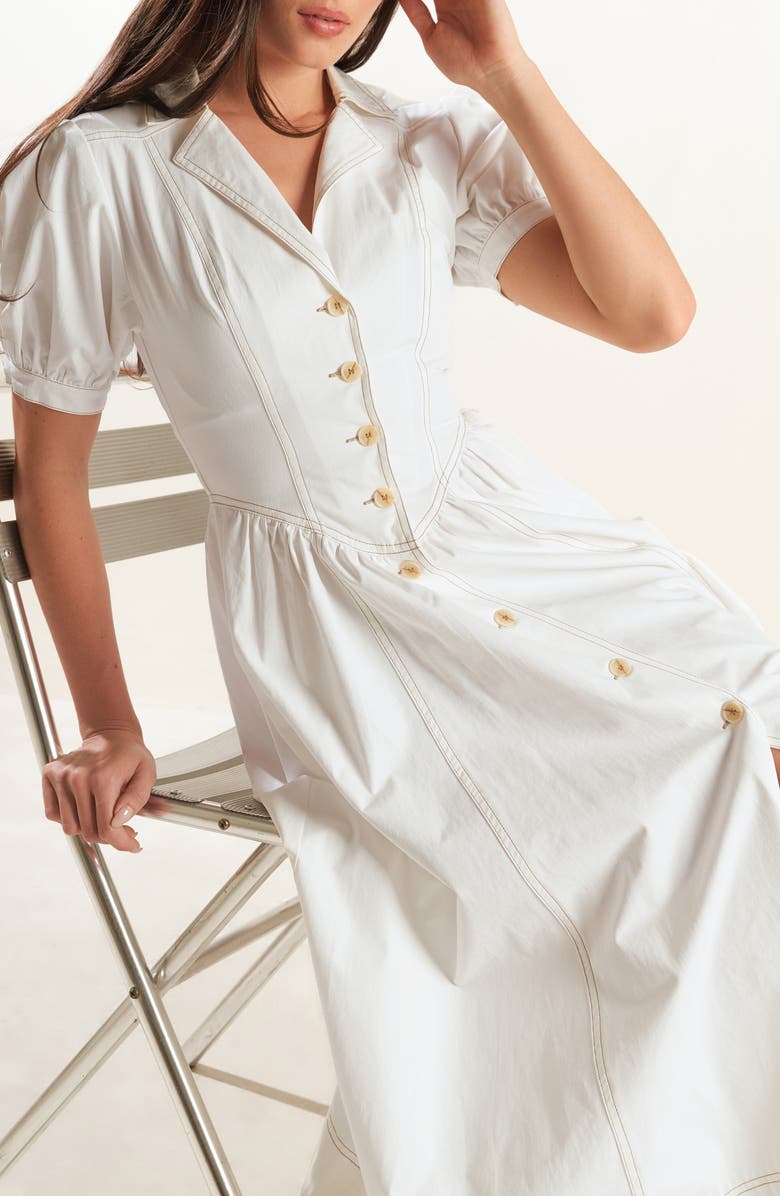 FREEMARKET Puff Sleeve Flared Denim Midi Shirtdress, Alternate, color, 