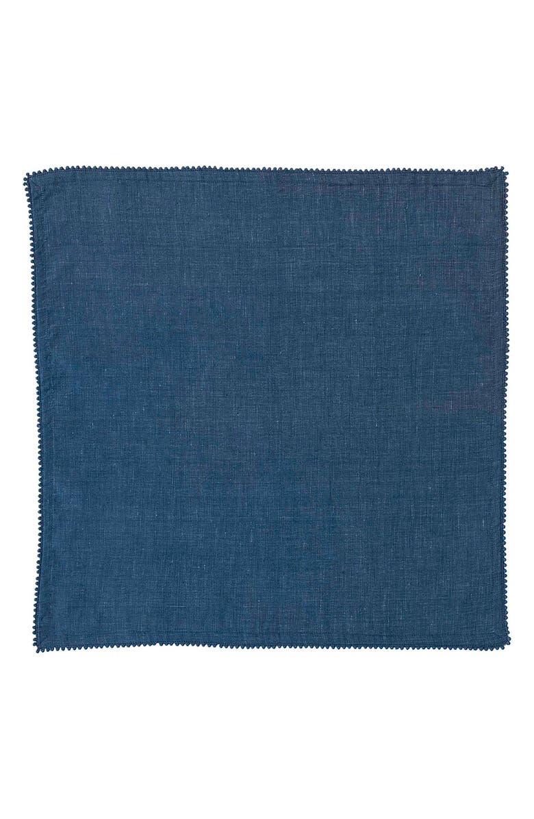 Juliska Berry Trim Set of 4 Cotton & Linen Napkins, Alternate, color, Navy