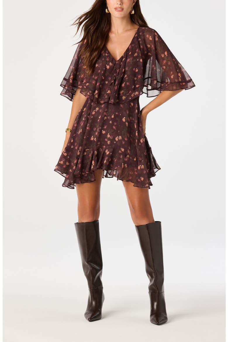 Lilah Floral Chiffon Minidress, Main, color, EGGPLANT FLORAL