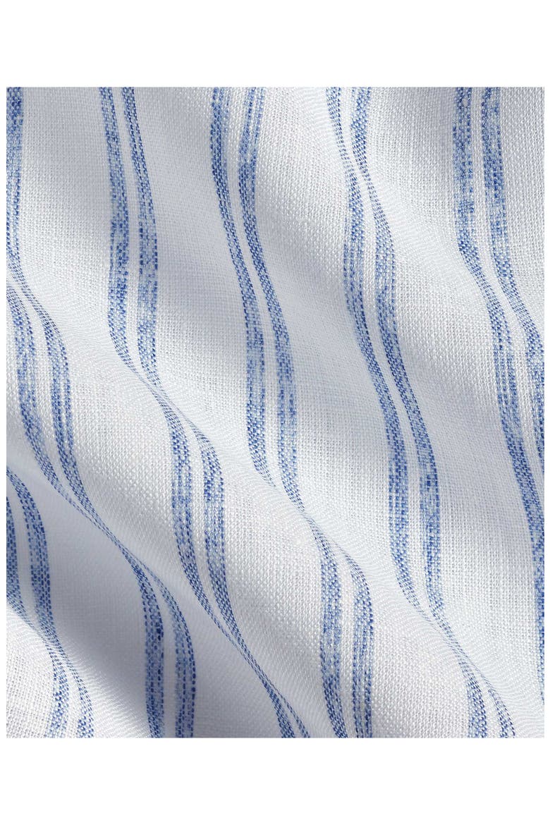 Stripe Short Sleeve Slub Linen Button-Up Shirt, Alternate, color, WHITE/ BLUE