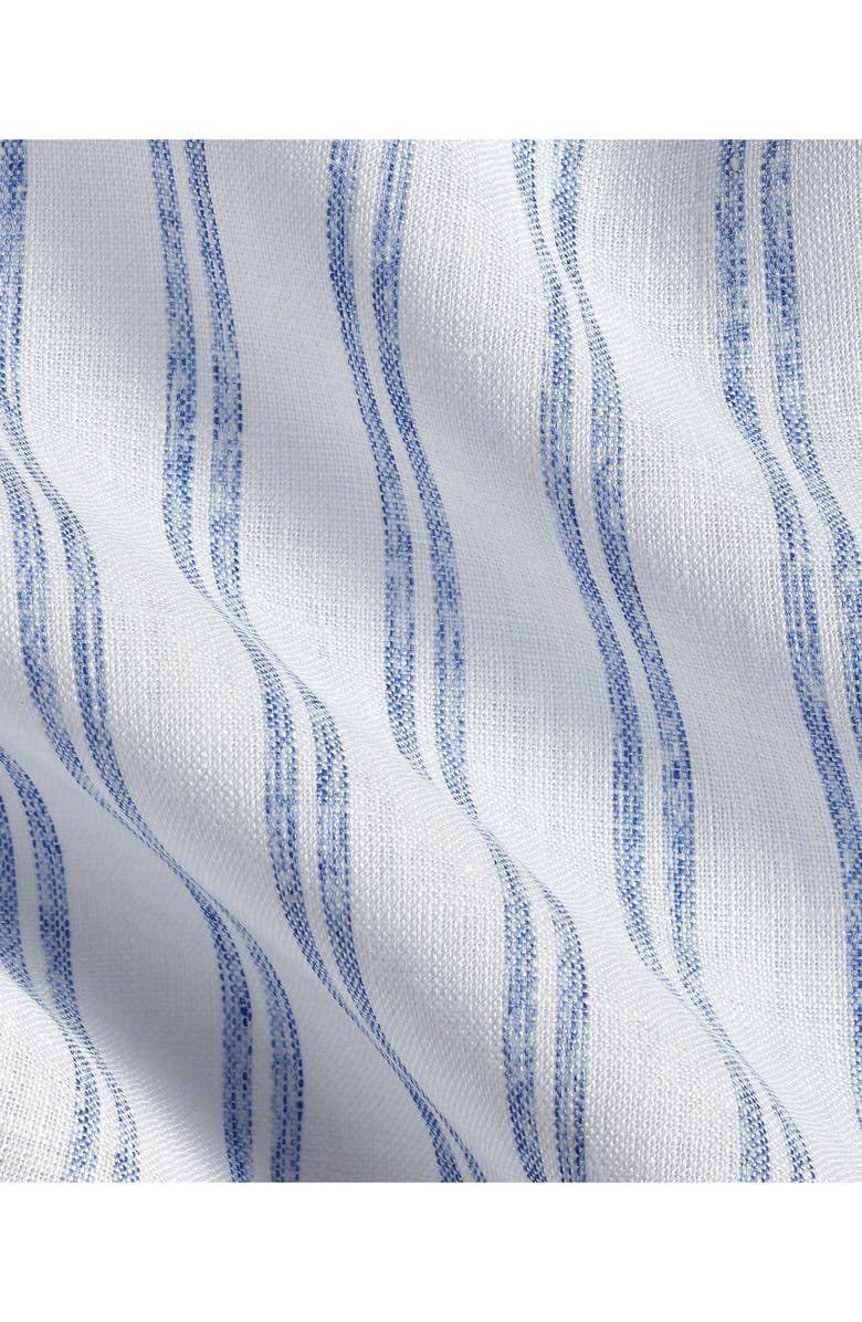 David Donahue Stripe Short Sleeve Slub Linen Button-Up Shirt, Alternate, color, White/ Blue