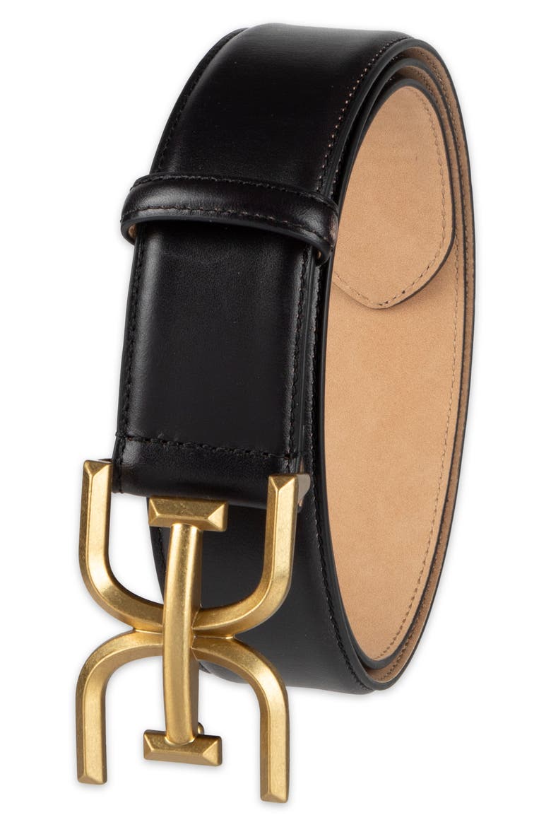 Logo Buckle Leather Belt, Alternate, color, BLACK