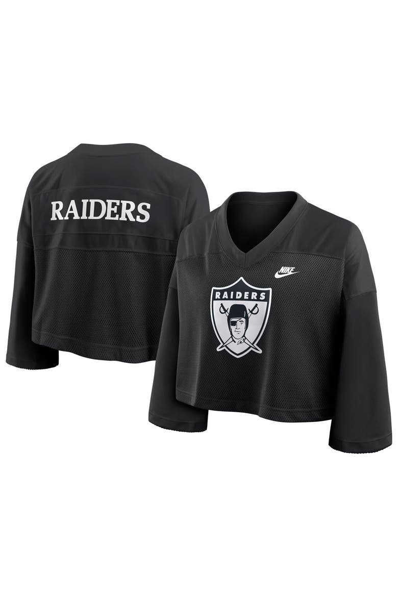 Women's Nike Black Las Vegas Raiders Rewind Cropped Mesh Dri-FIT Fashion Jersey, Main, color, Black