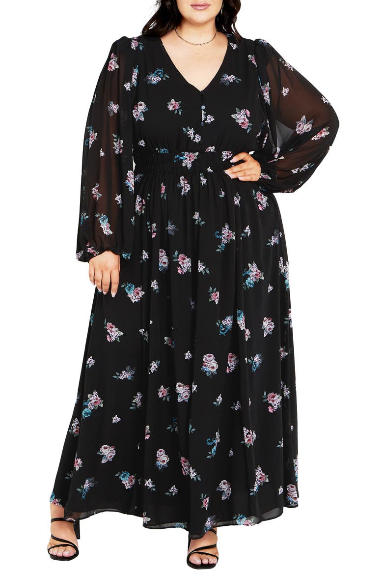 Jemina Floral Print Long Sleeve Maxi Dress, Main, color, VINTAGE ROSEBUD
