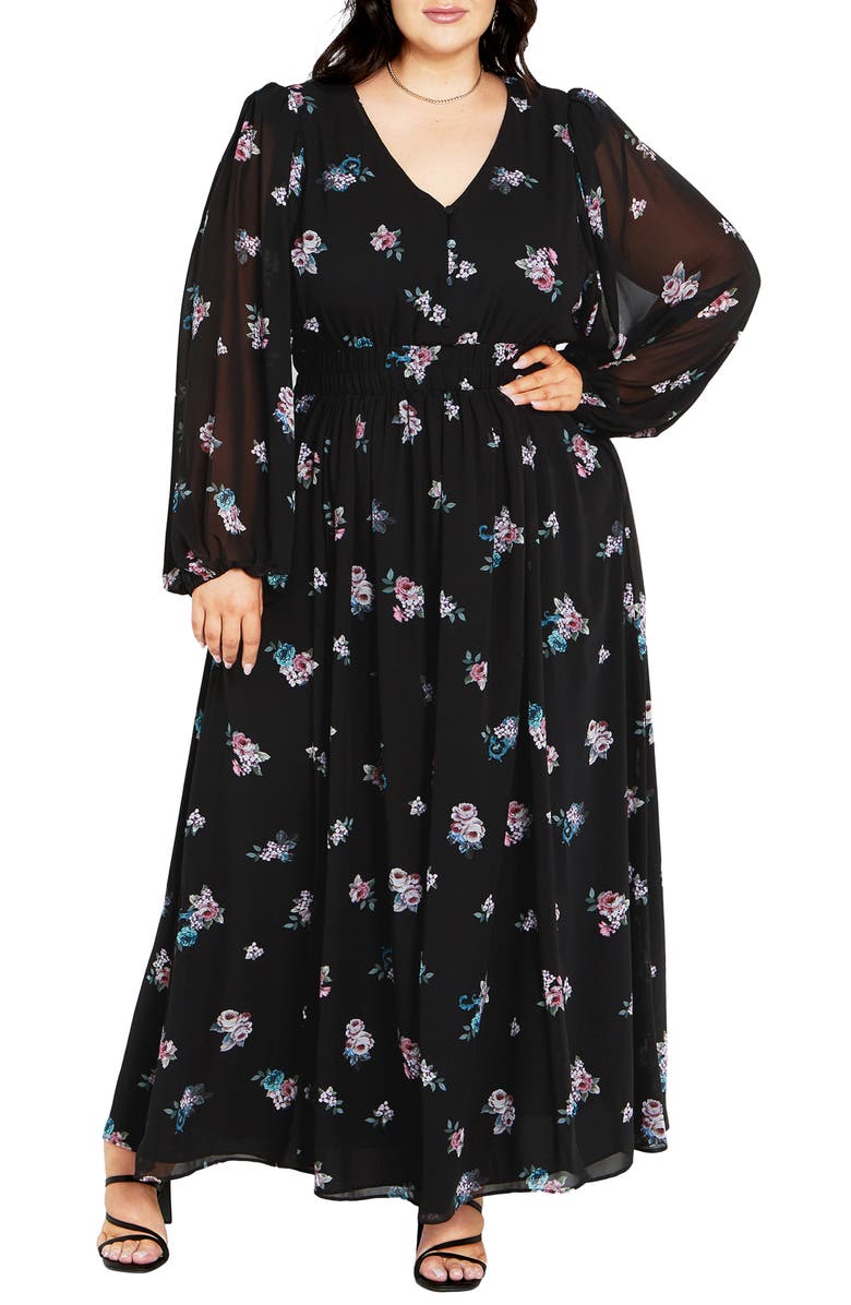 City Chic Jemina Floral Print Long Sleeve Maxi Dress, Main, color,