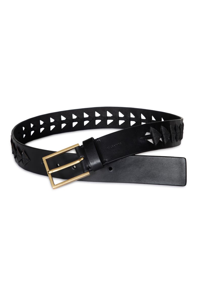 Triangle Slice Leather Belt, Main, color, BLACK ANTIQUE BRASS
