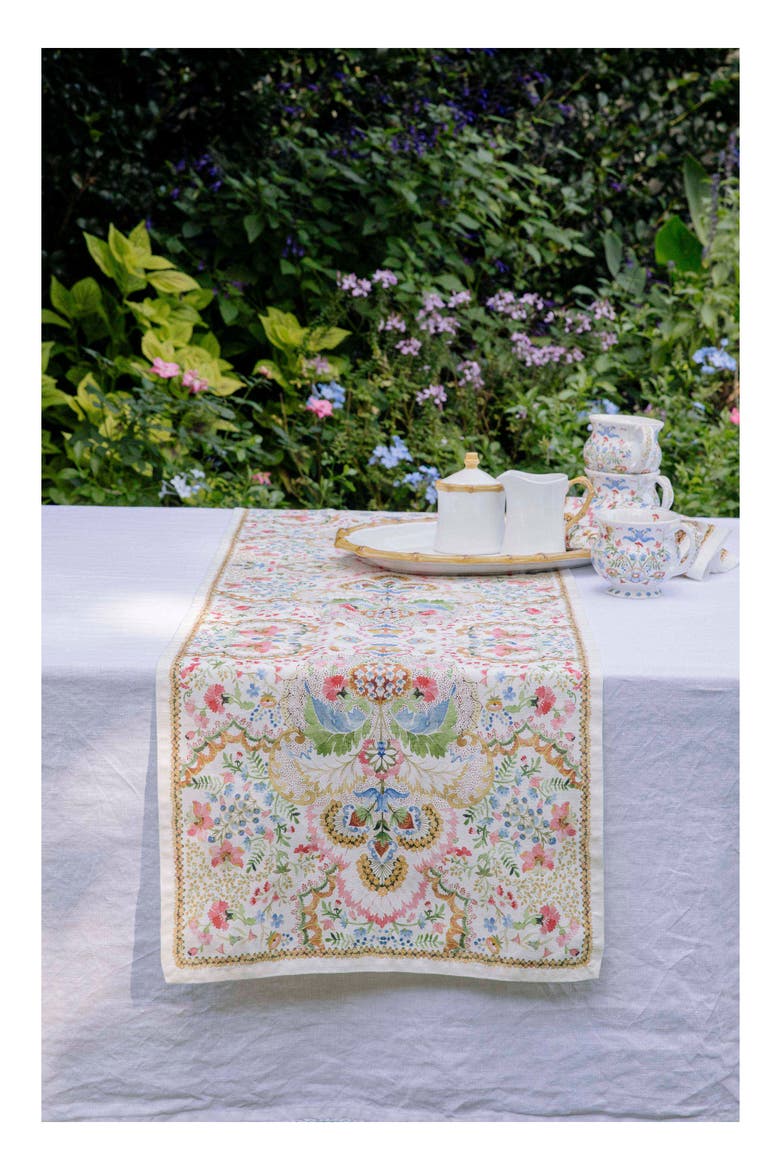 Sofia Linen Table Runner, Alternate, color, MULTI GREEN