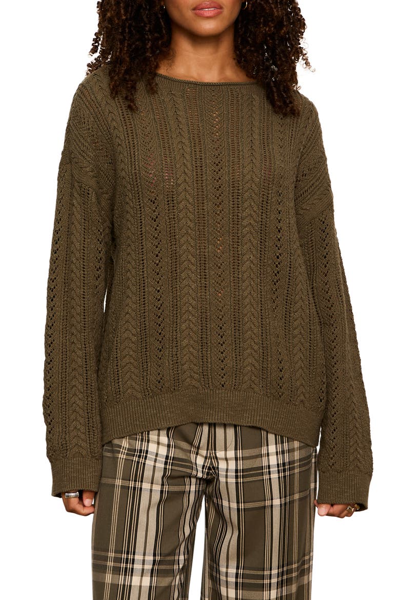Cable Stitch Cotton Sweater, Main, color, GREEN