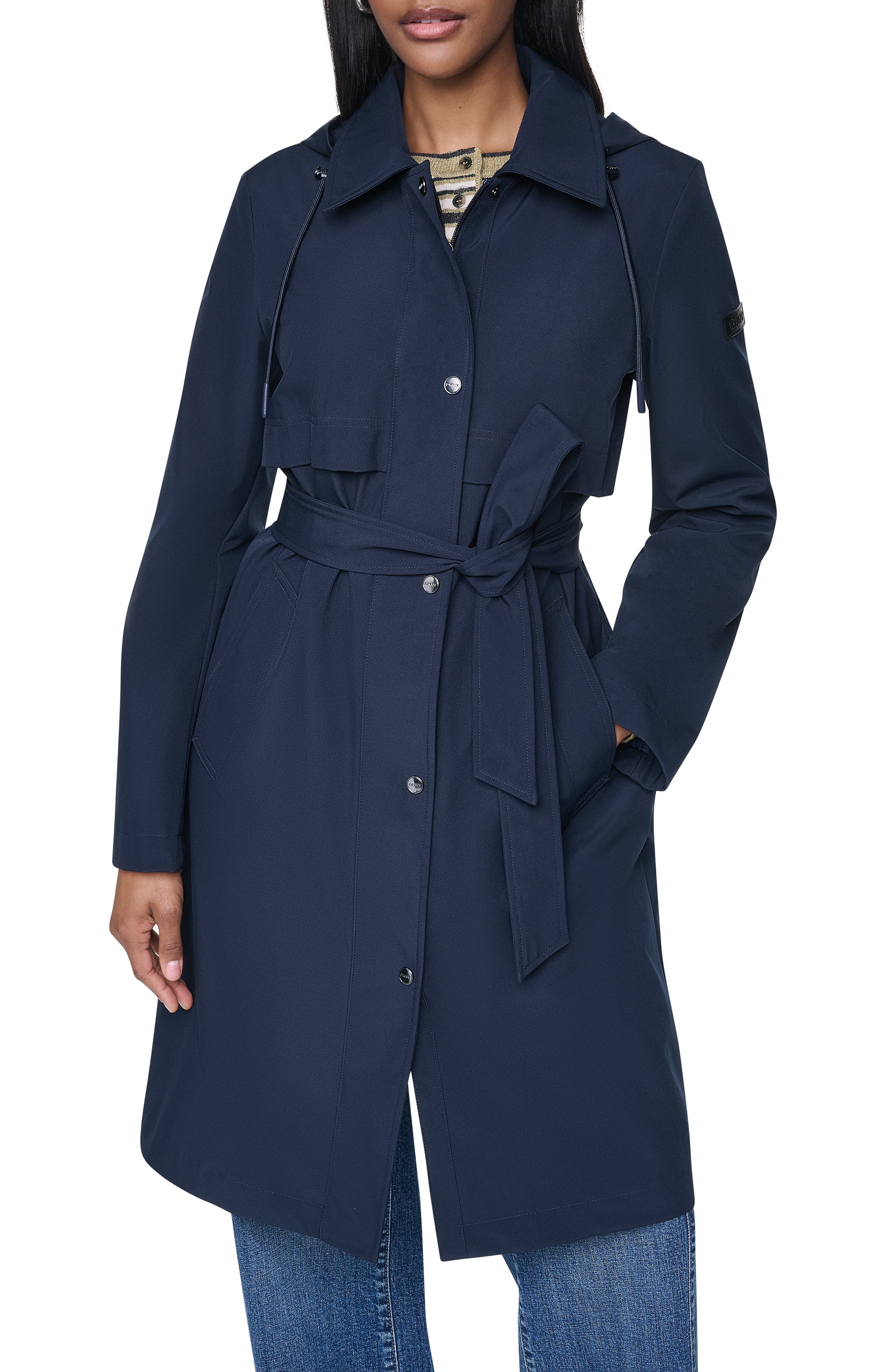 Dkny Flextech Trench Coat In Dark Navy