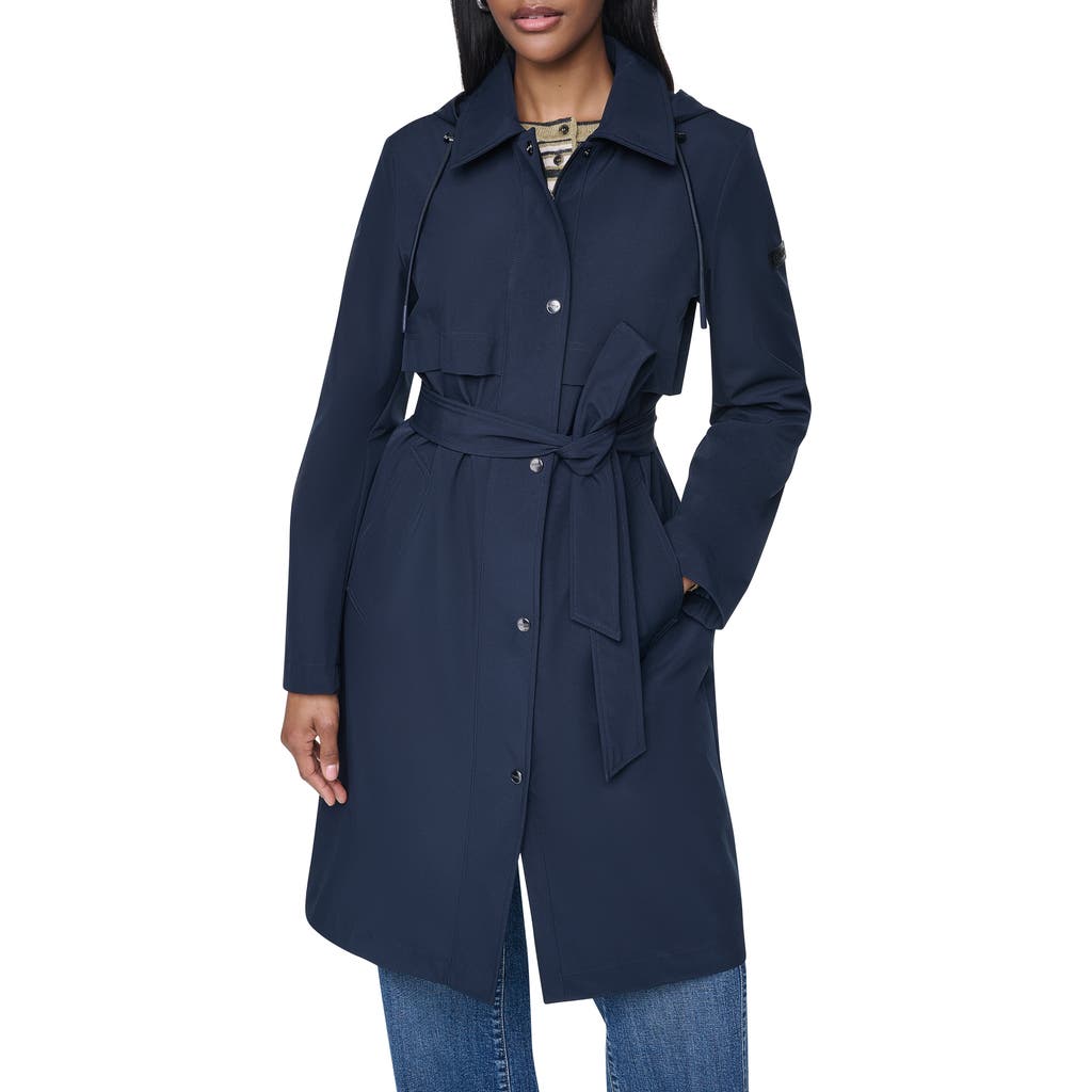 Dkny Flextech Trench Coat In Dark Navy