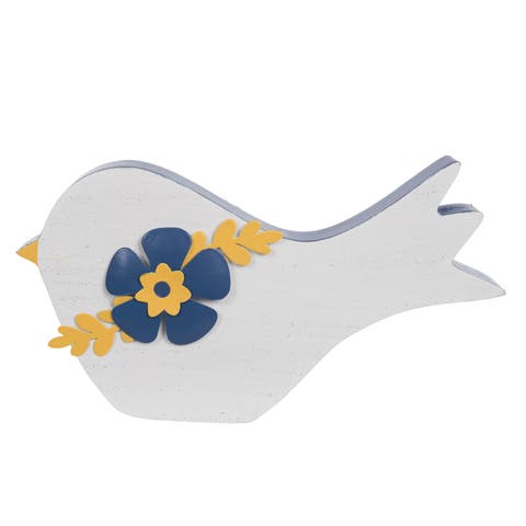 MDF Bird Citrus Indigo Figural Wood Decorations Blue and White for Spring Home Decor