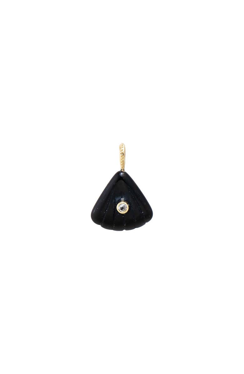 BY ADINA EDEN Colored CZ Bezel Natural Stone Fan Charm, Main, color, Black