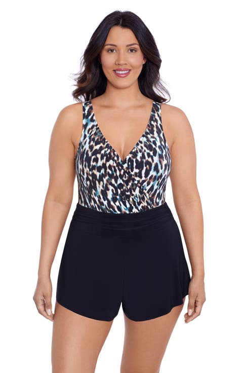 Rebecca Surplice Plus Size Swim Romper with Pockets