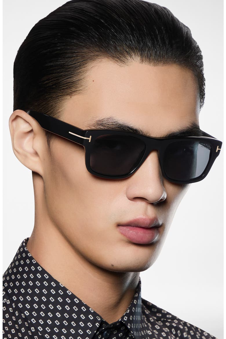 Smith-02 55mm Polarized Rectangular Sunglasses, Alternate, color, BLACK / POLARIZED SMOKE LENS
