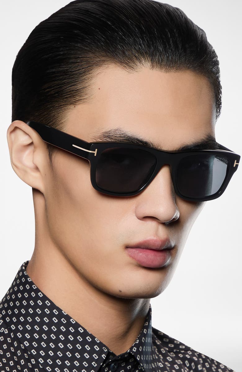 TOM FORD Smith-02 55mm Polarized Rectangular Sunglasses, Alternate, color, Black / Polarized Smoke Lens