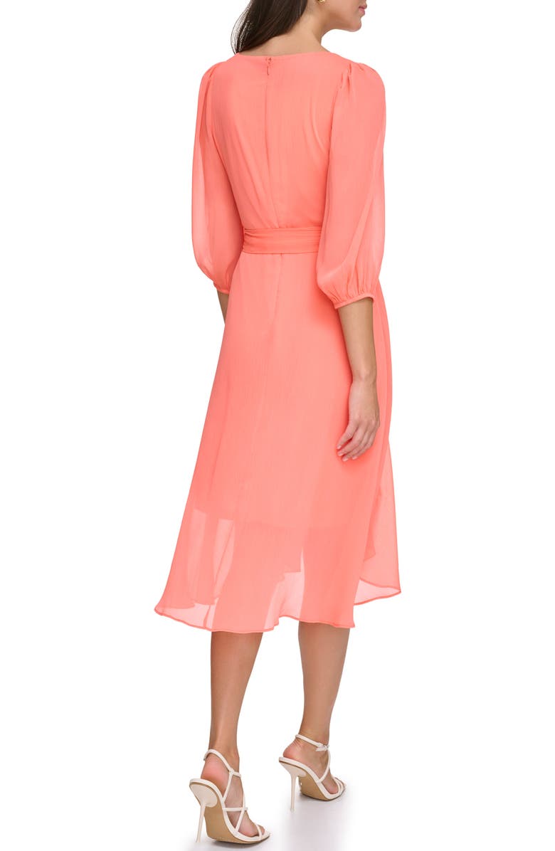 DKNY Balloon Sleeve Mock Wrap Dress, Alternate, color, Orange