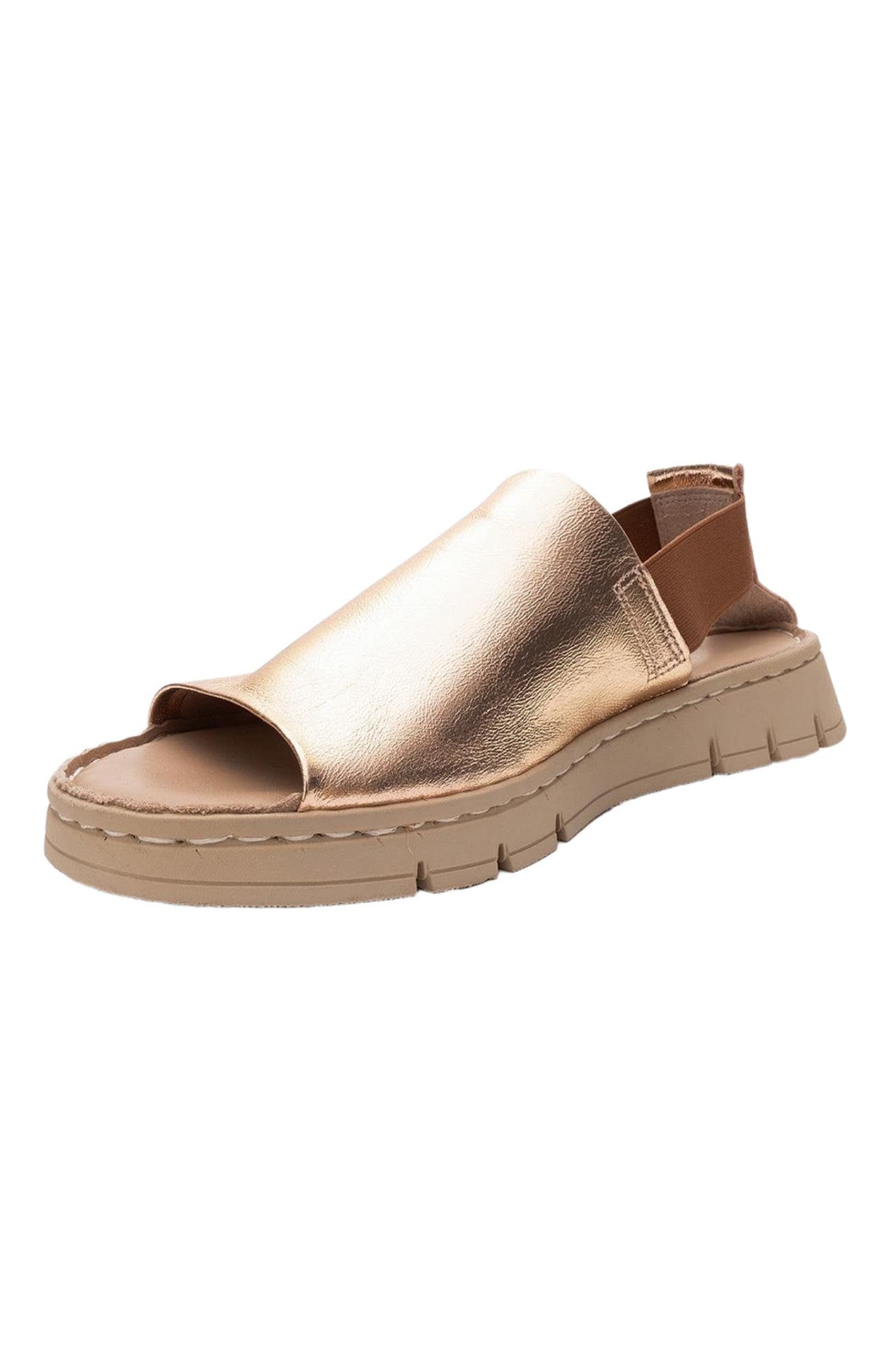 Forever & Always Shoes Londoi Elastic Strap Leather Sandal, Alternate, color, Gold Leather