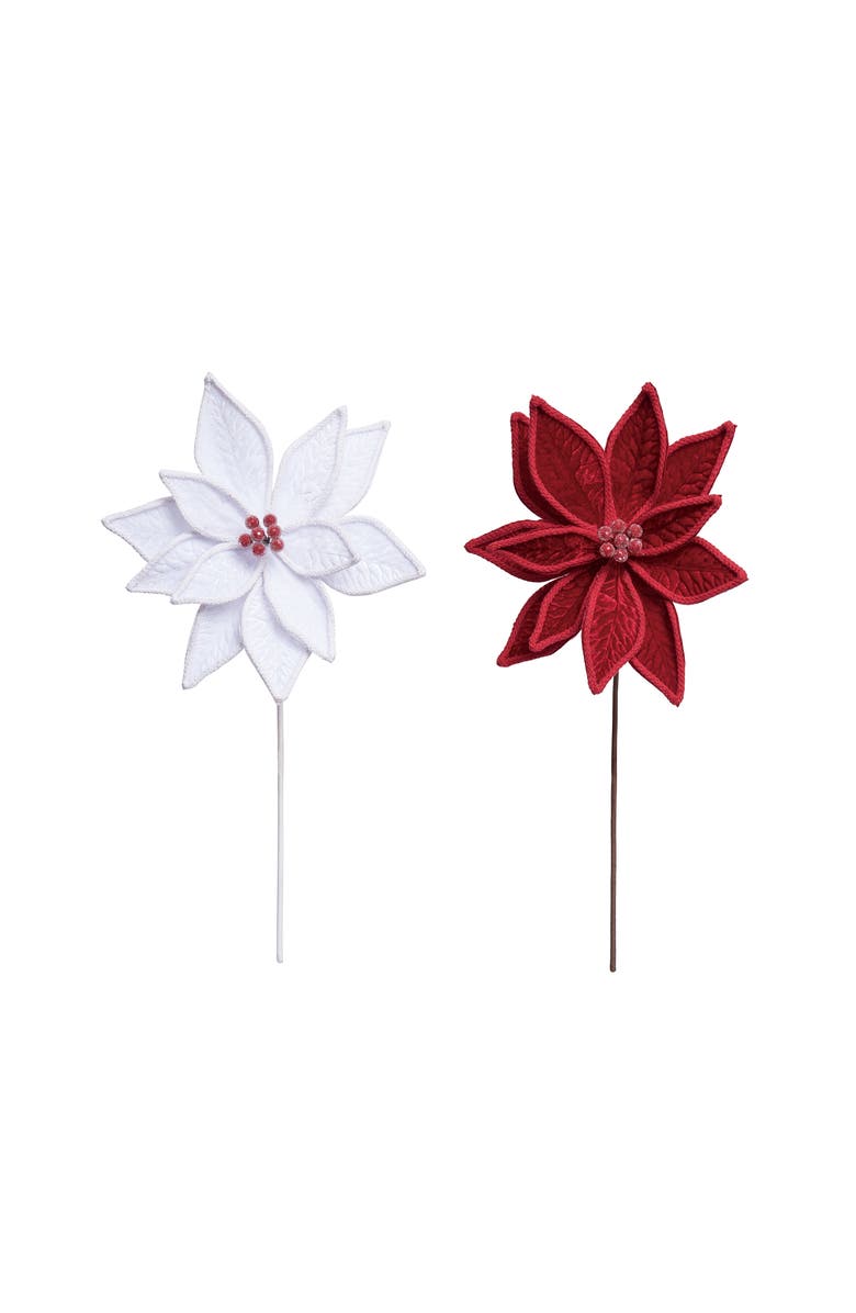 Transpac Christmas Dimensional Poinsettia Pick Set of Two Decorations, Main, color, Red