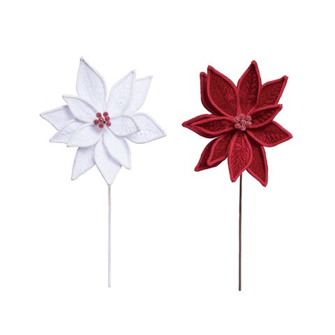 Christmas Dimensional Poinsettia Pick Set of Two Decorations