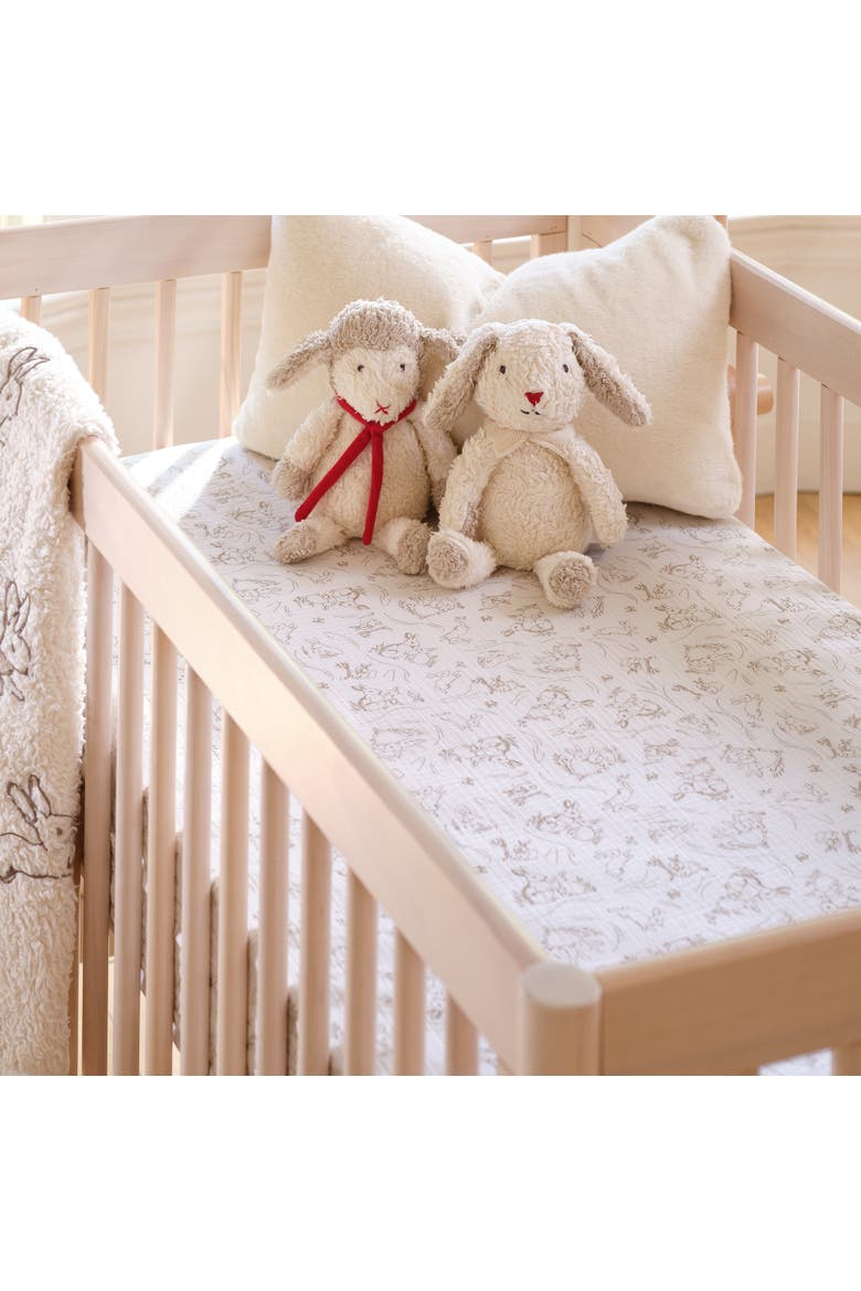 Signature Organic Cotton Muslin Bunny Fitted Crib/Toddler Sheet, Alternate, color, White